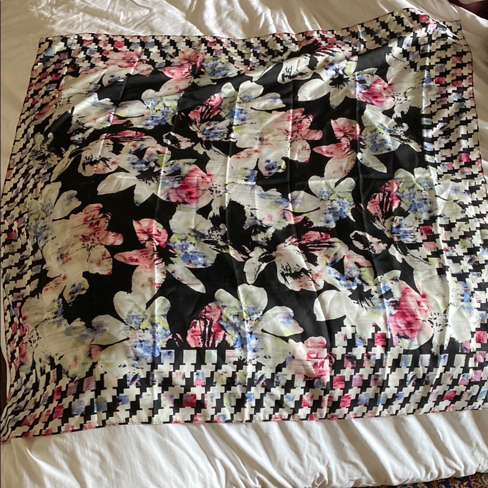 WHBM Silk Floral and Geometric Patterned Scarf